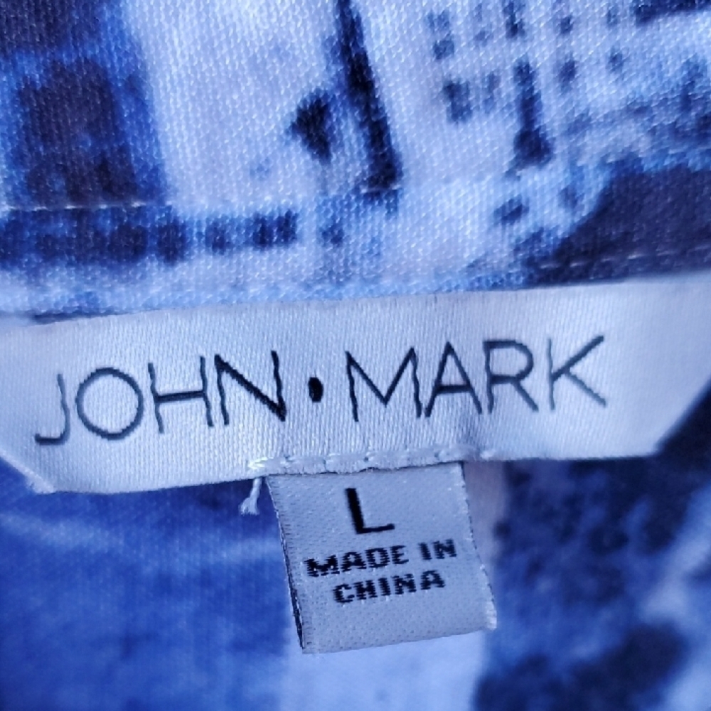 John Mark NY Graphic Navy and White Button Down Dress - Picture 2 of 12